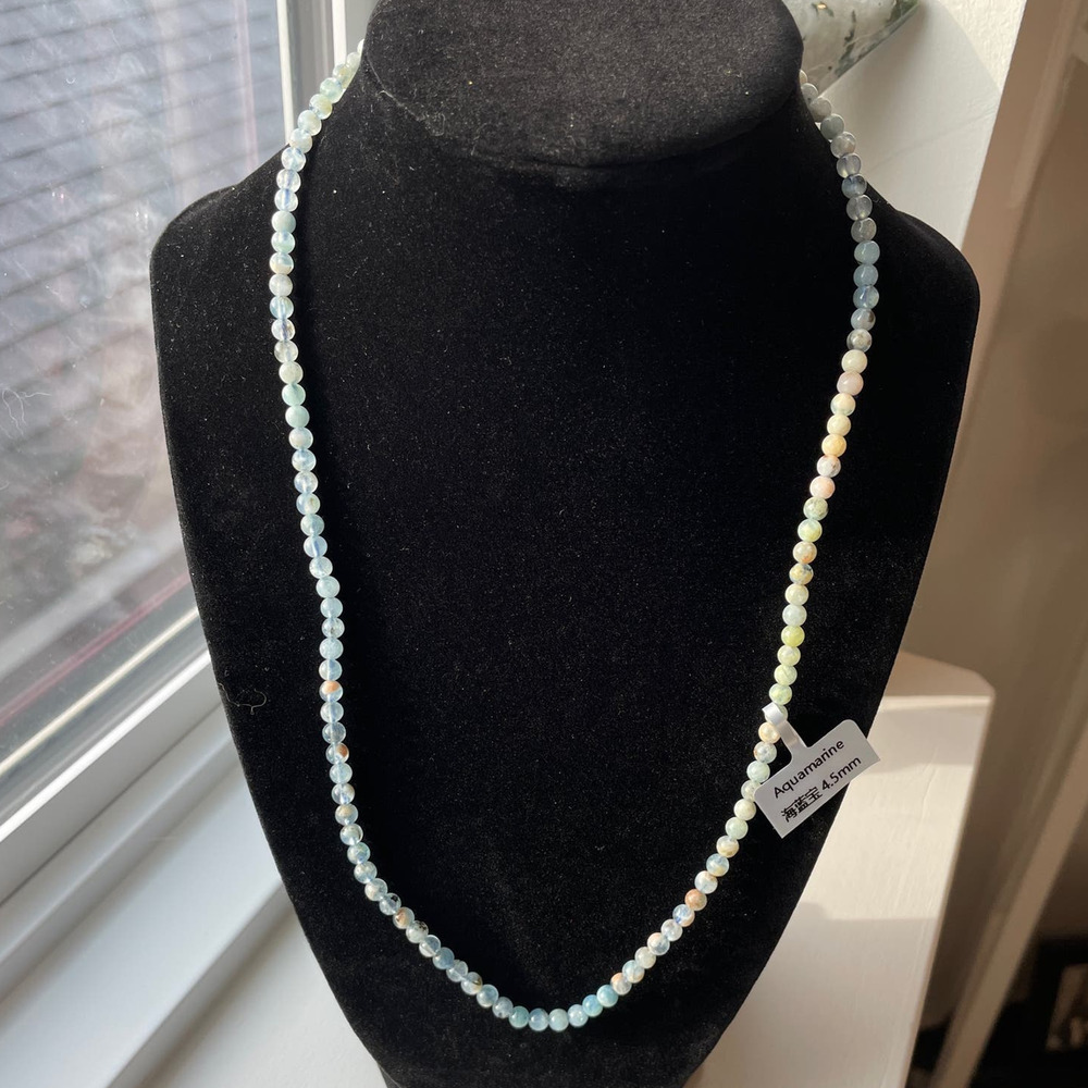 Beautiful 20” Aquamarine 4.5mm Bead Necklace